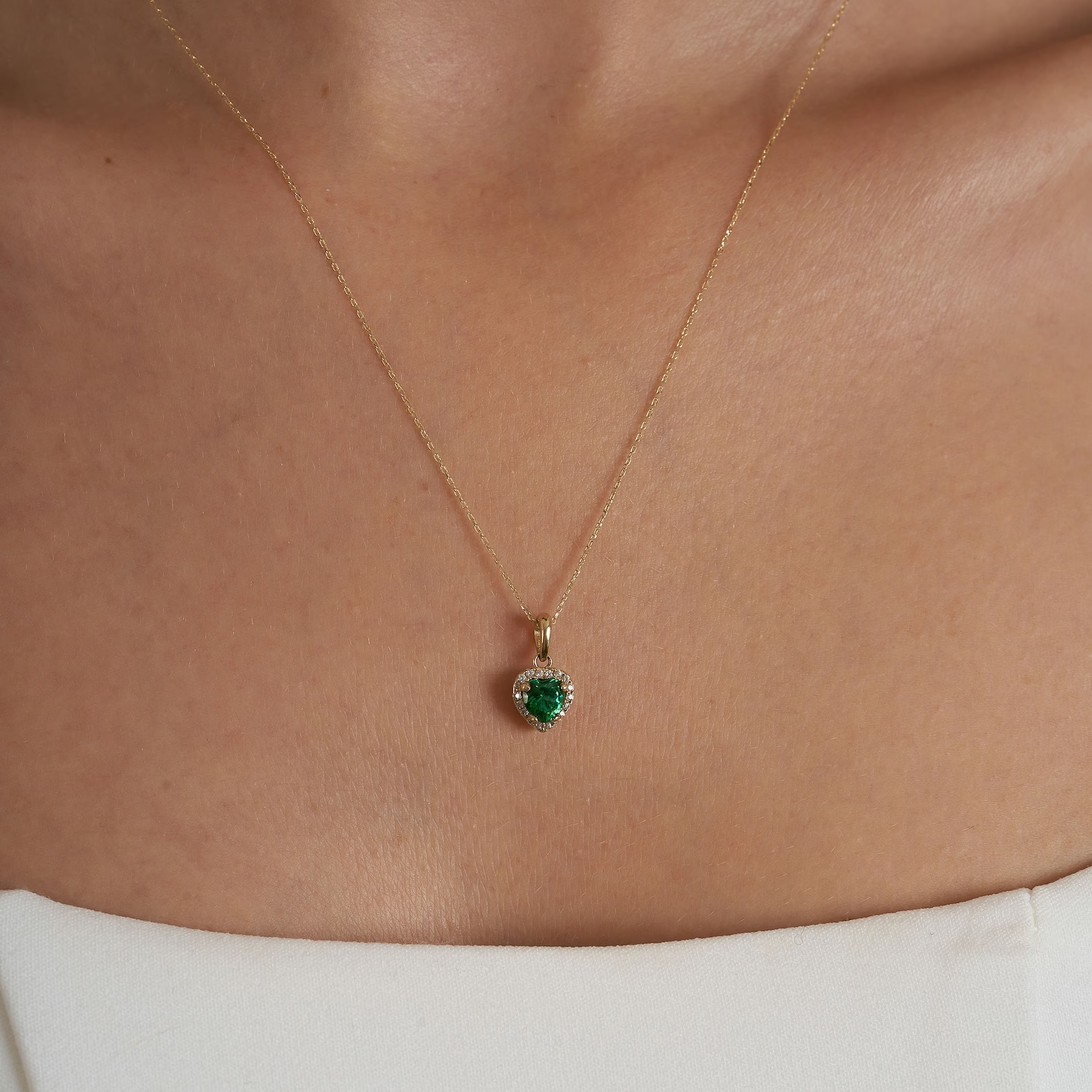 Emerald & Zircon Stone Heart Necklace