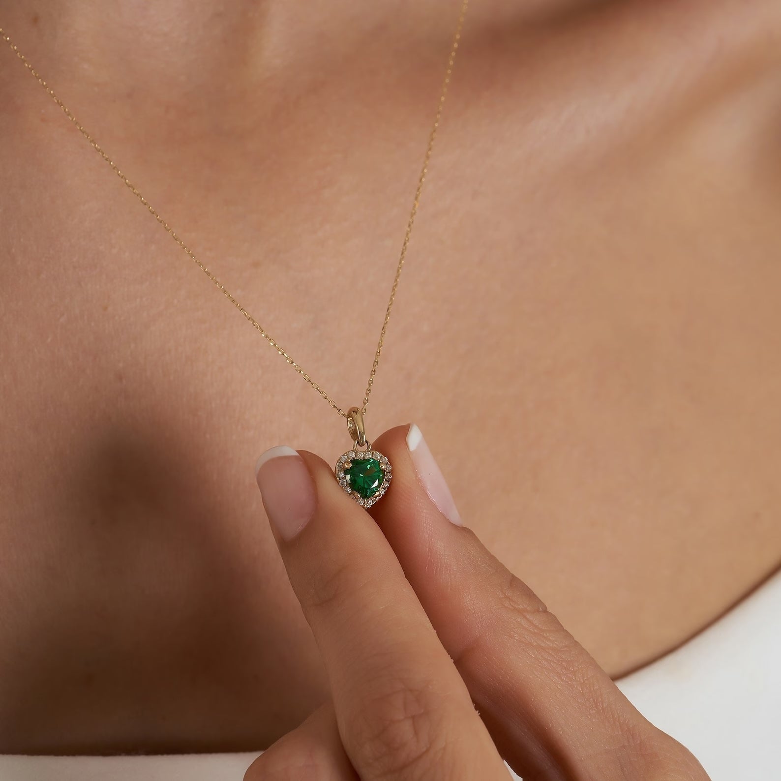 Emerald & Zircon Stone Heart Necklace