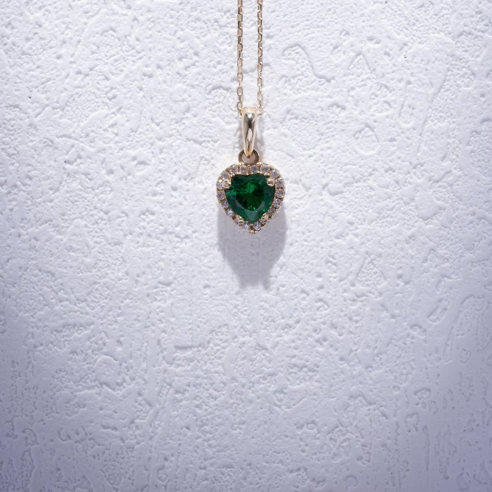 Emerald & Zircon Stone Heart Necklace