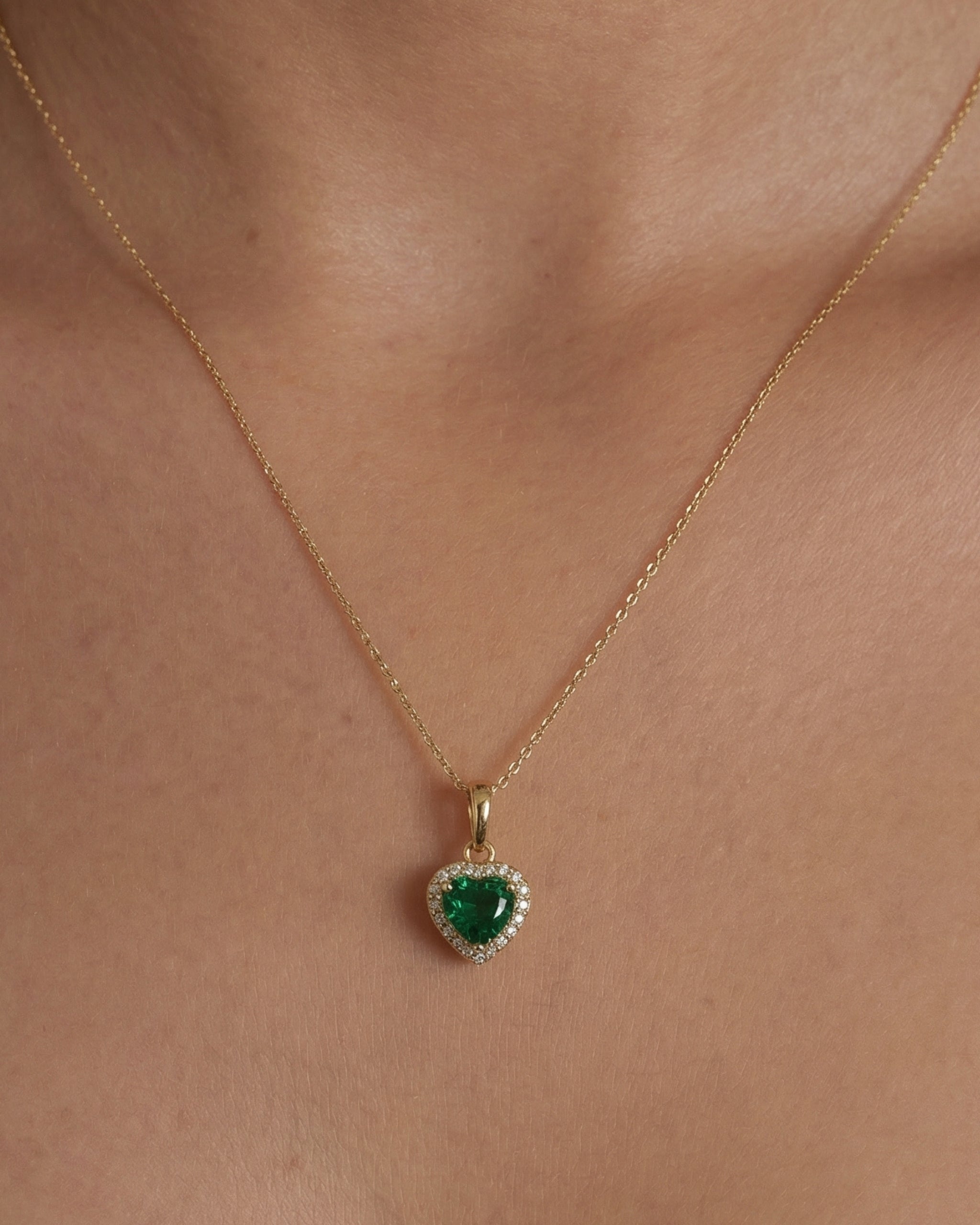 Emerald & Zircon Stone Heart Necklace