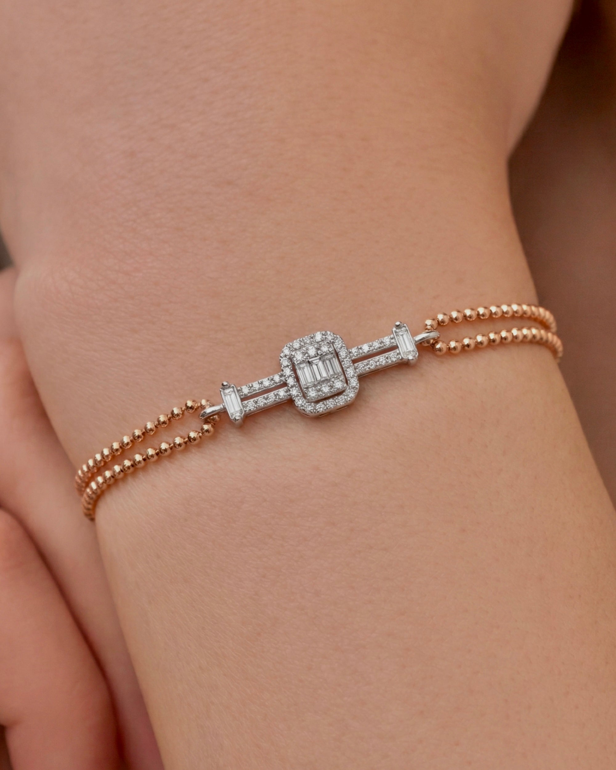 Baguette Stone Ball Chain Bracelet