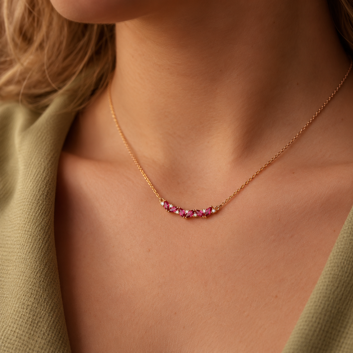 Ruby and Round Diamond Necklace