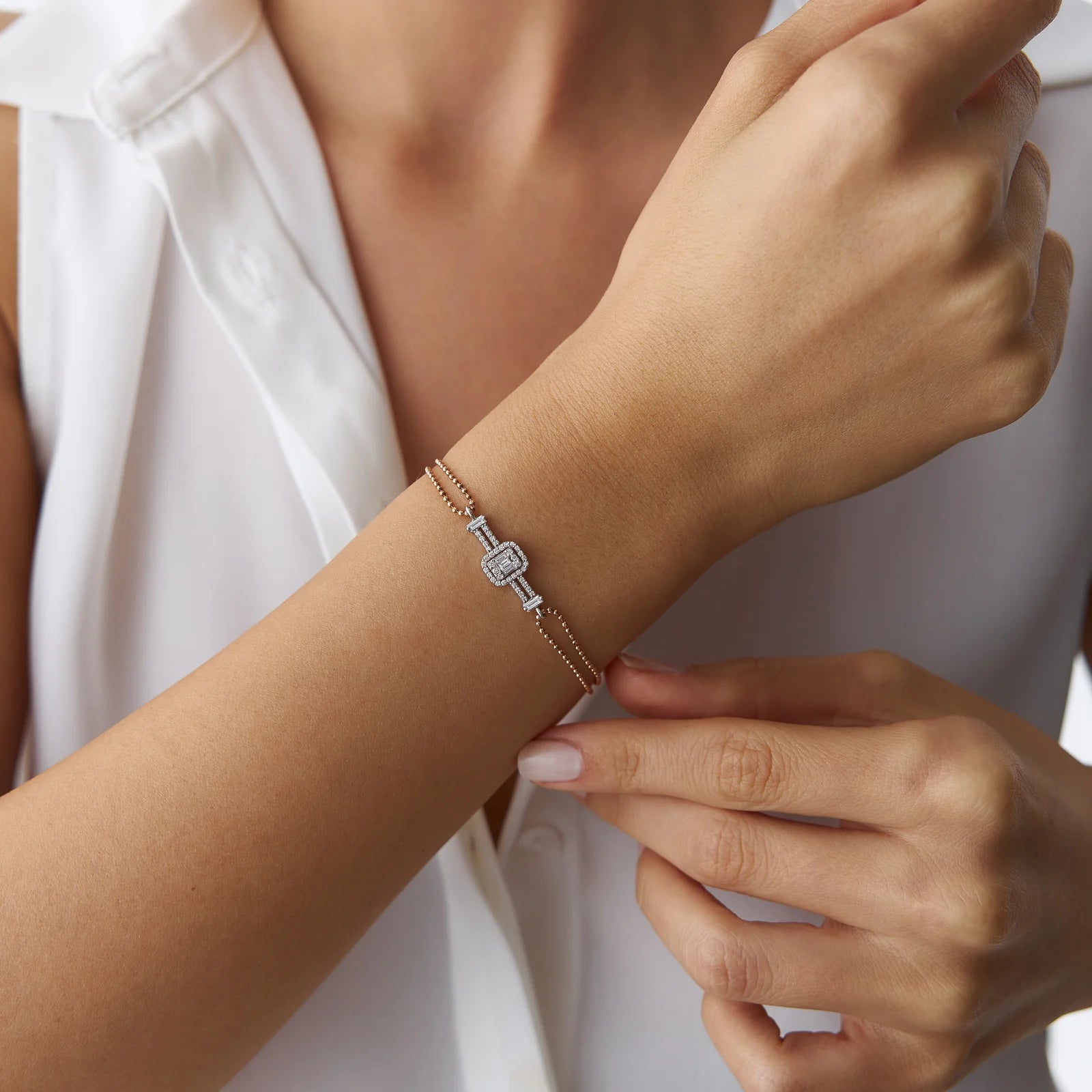 Baguette Stone Ball Chain Bracelet