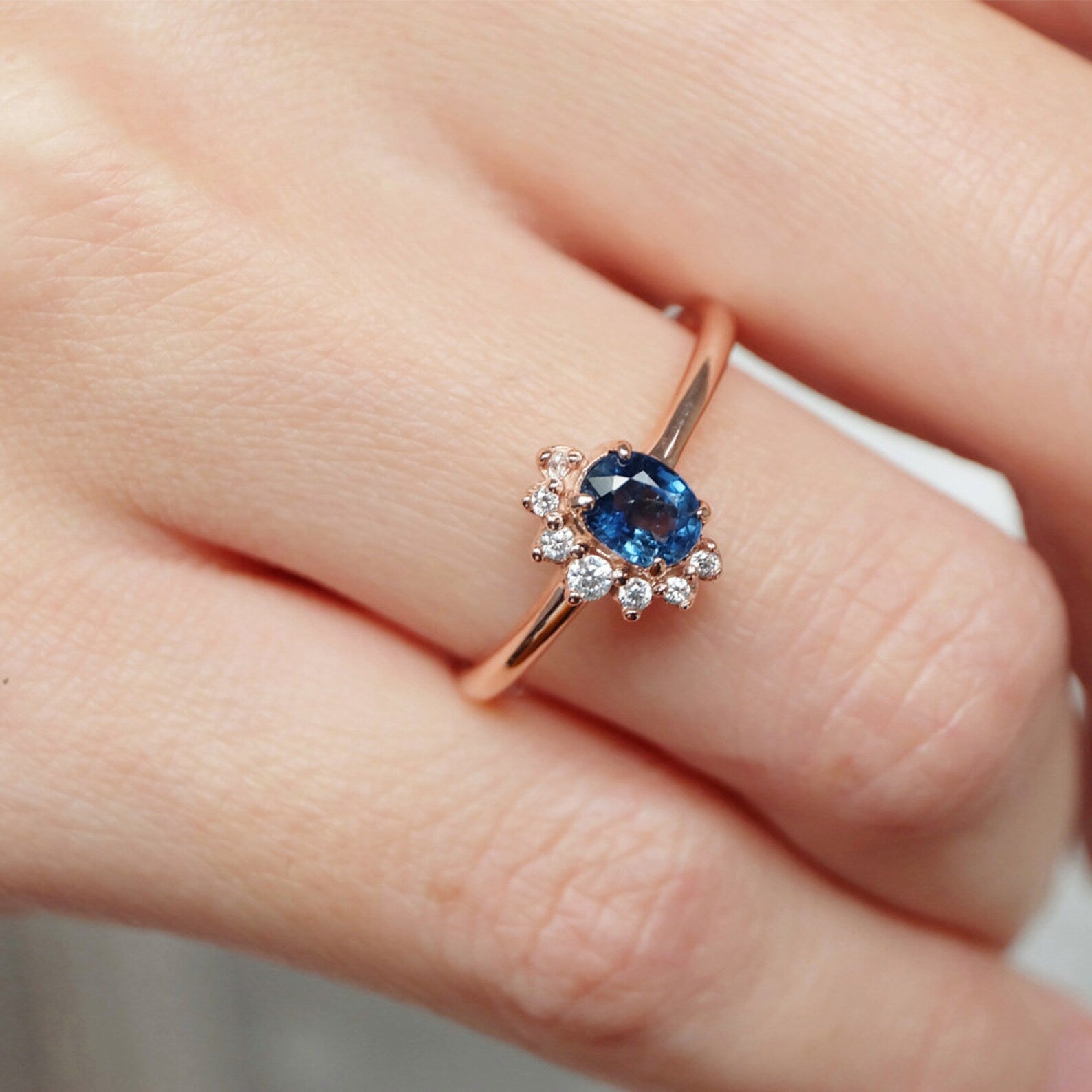 Sapphire Bloom Cluster Ring