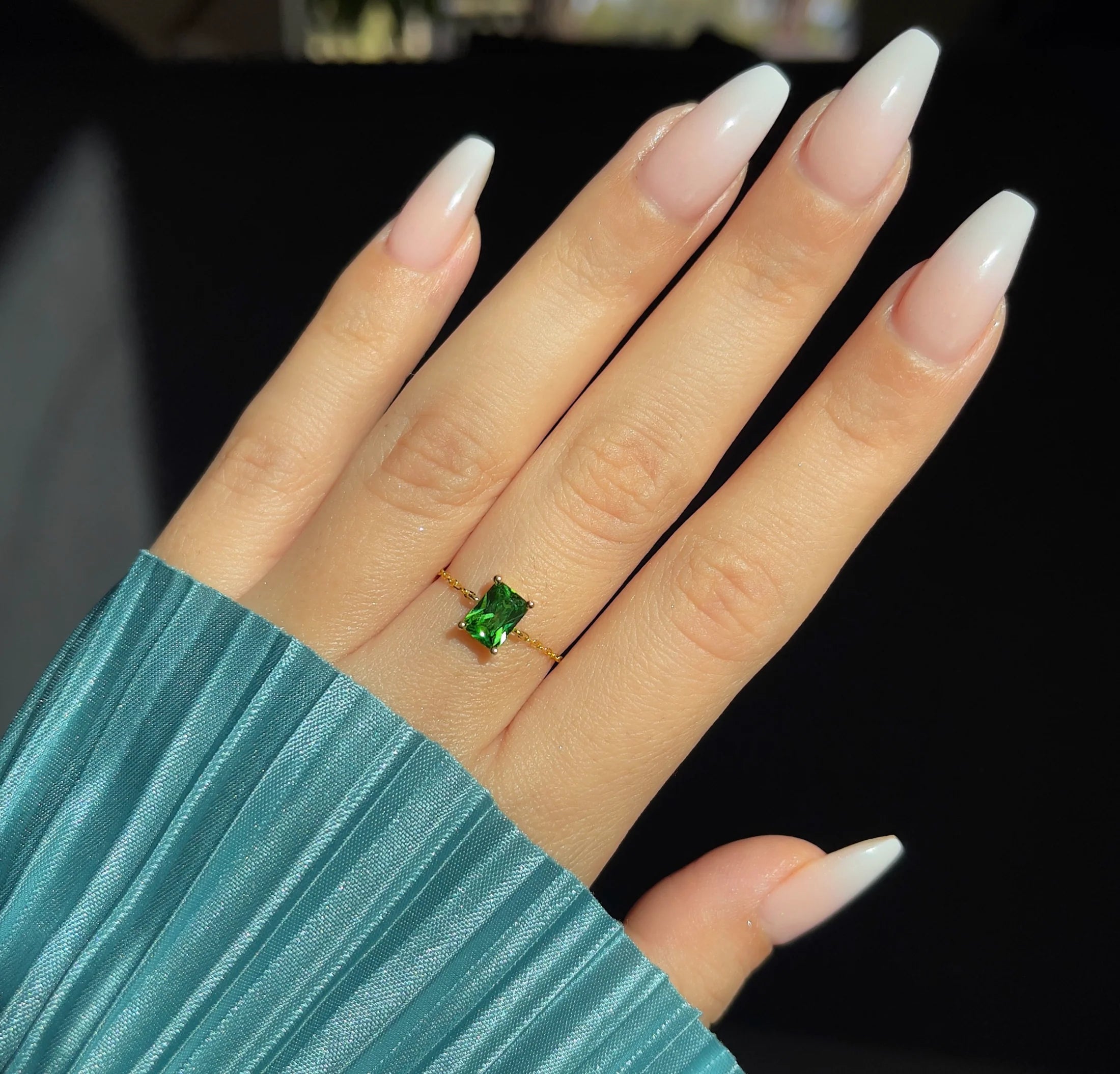 Ethereal Emerald Chain Ring