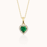 Emerald & Zircon Stone Heart Necklace