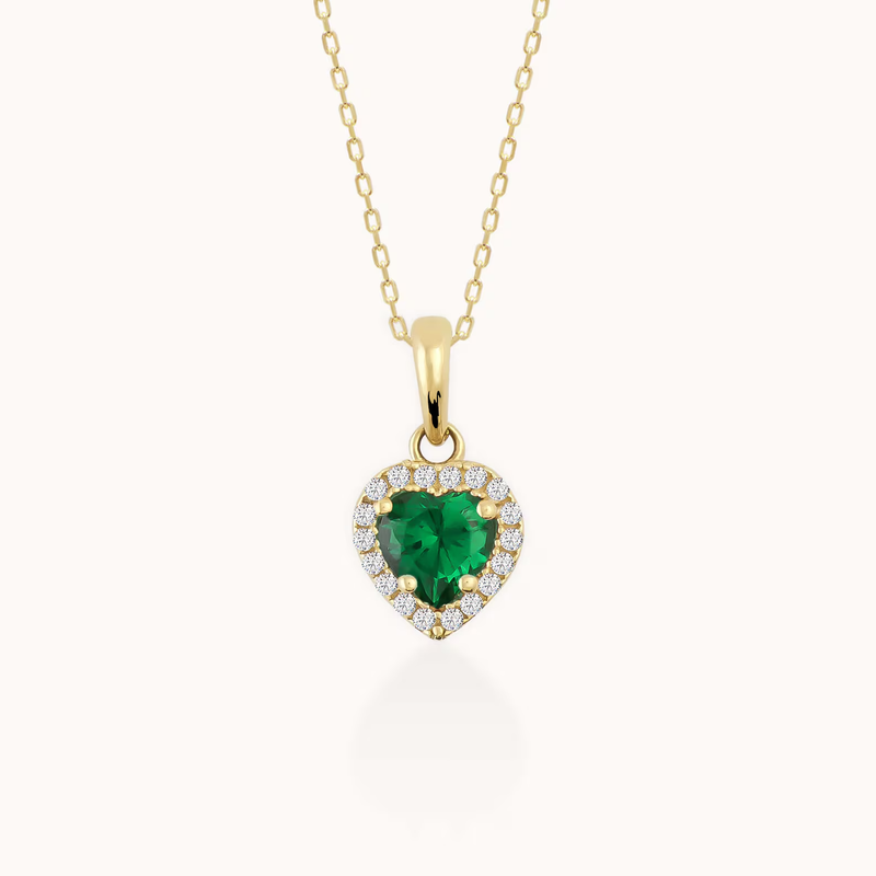 Emerald & Zircon Stone Heart Necklace