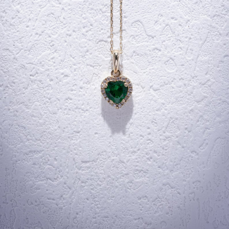 Emerald & Zircon Stone Heart Necklace