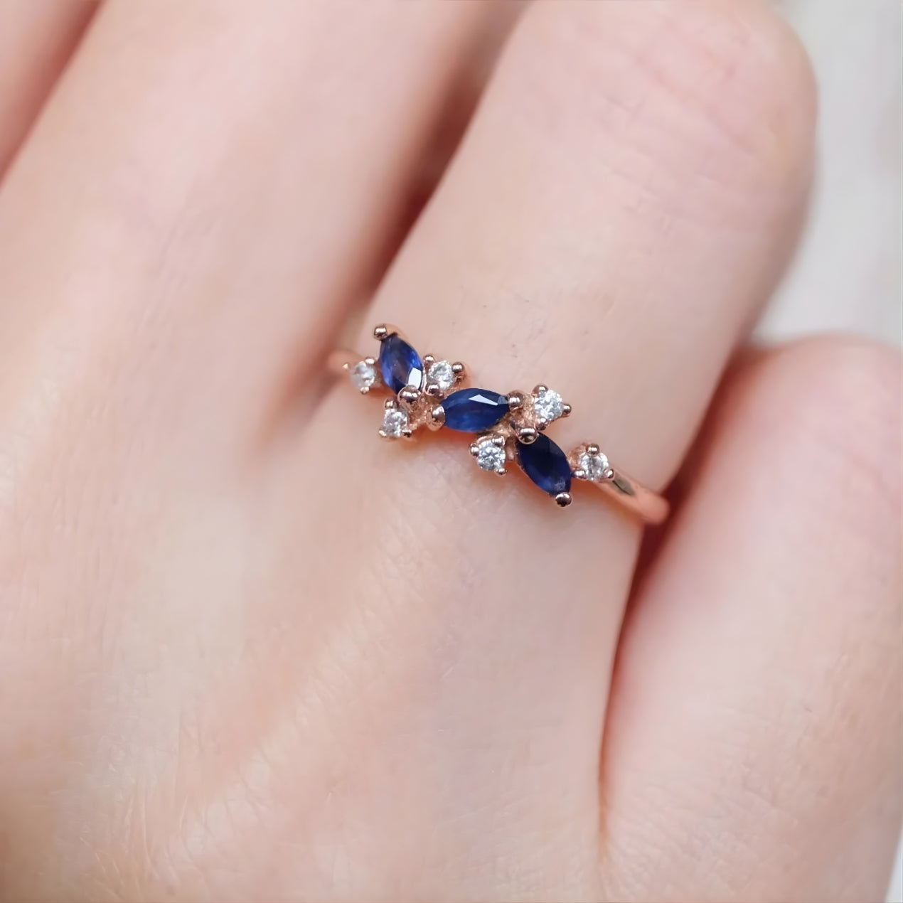 Sapphire and Diamond Blossom Ring