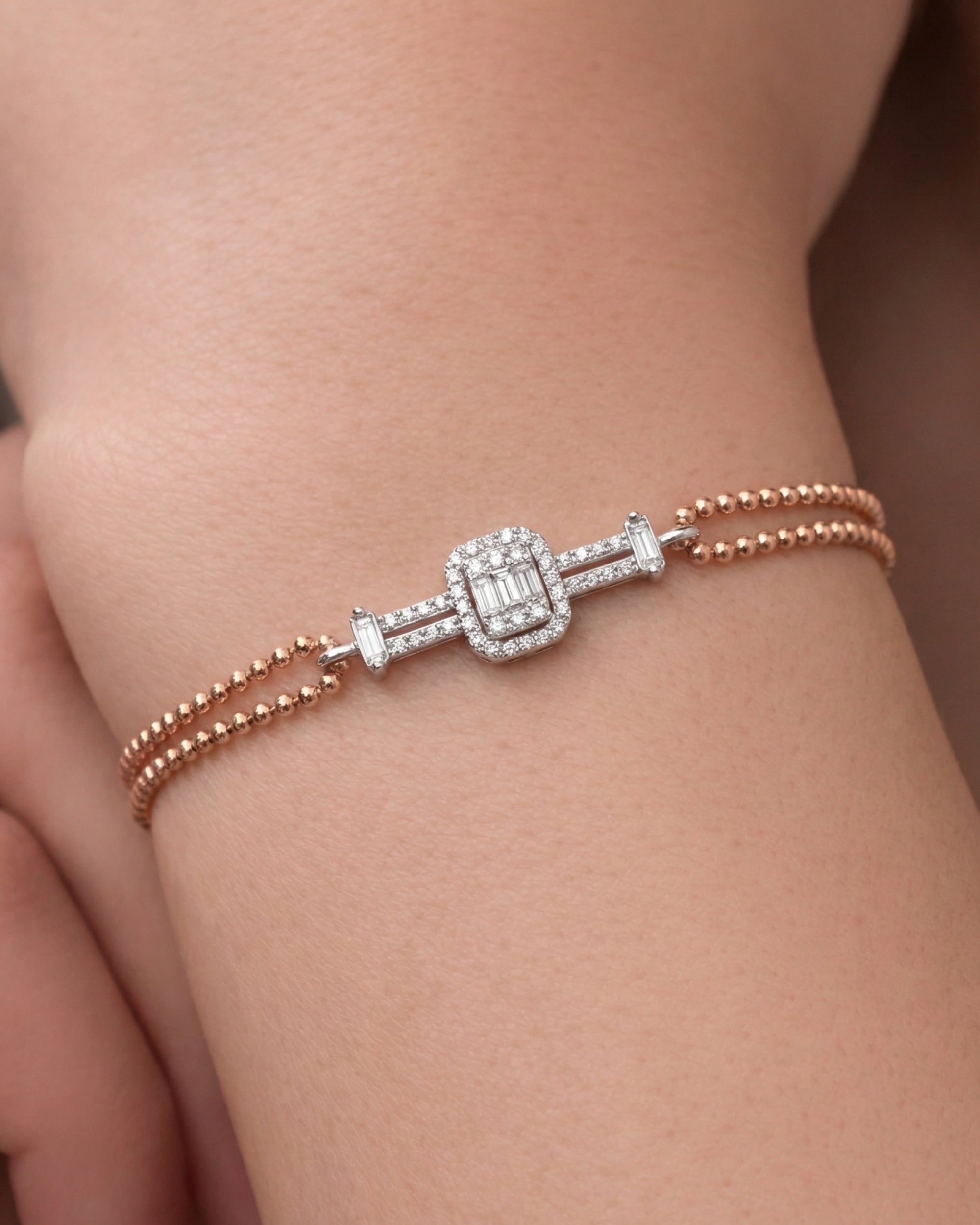 Baguette Stone Ball Chain Bracelet